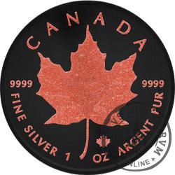 Maple Leaf - Kanadyjski Liść Klonu (1 uncja Ag.999,9 + pokrycie czarnym rutenem i selektywnym rubinowym wykończeniem - 5 dollars)