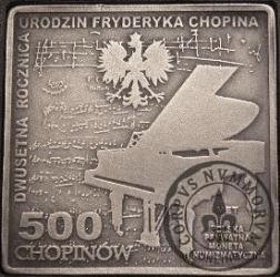 500 chopinów / Fryderyk Chopin (klipa - mosiądz srebrzony oksydowany)