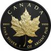 Maple Leaf - Kanadyjski Liść Klonu (1 uncja Ag.999,9 + pokrycie czarną platyną + selektywne złocenie 24-karatowe Au - 5 dollars)